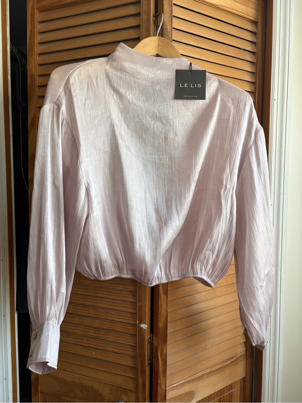 Le Lis Shimmery Light Pink Mock Neck Blouse